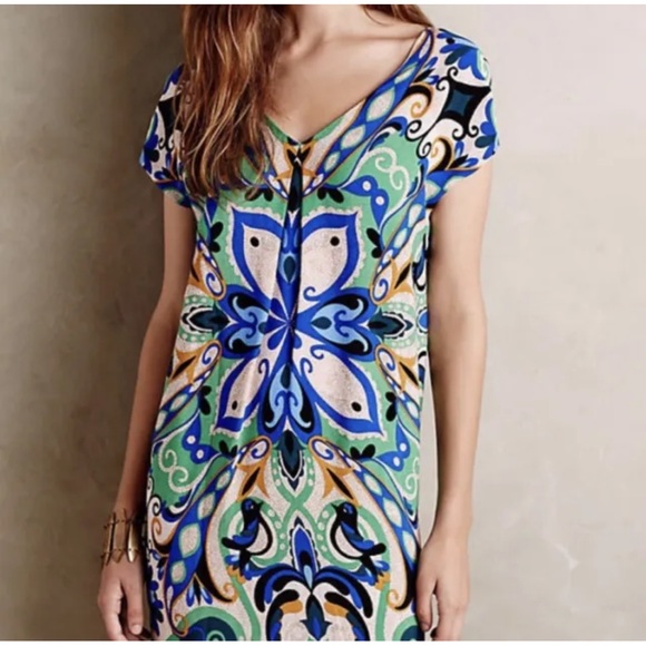 Maeve Dresses & Skirts - Anthropologie Maeve Folksong Shift Dress Abstract Bird Print